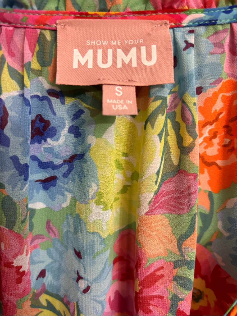 Show Me Your MUMU Floral Mini Dress Size S Boho Bell Sleeve Ruffle Multicolor - Picture 6 of 6